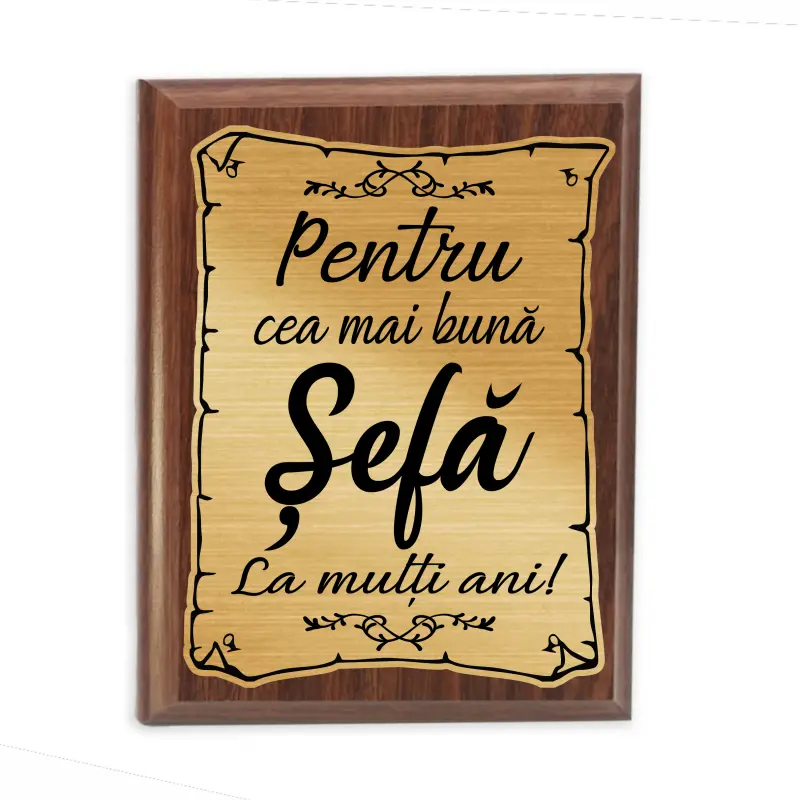 Pentru cea mai buna sefa, placheta lemn personalizata prin gravura